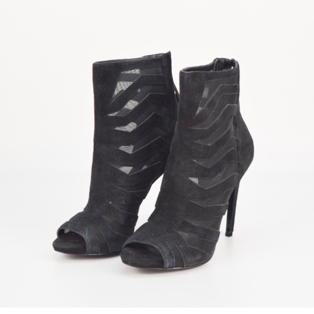 Guess Black Mesh Caged Peep Toe Bikercore Stiletto Heel Booties Size 10